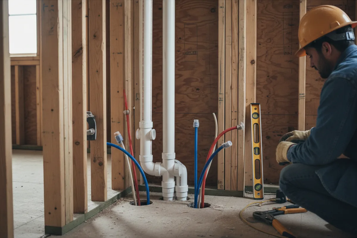 Drain and supply rough-in during Drain Cleaning in Hempstead